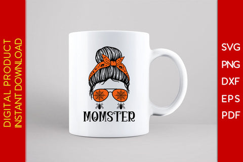 Momster Halloween Messy Bun Mom Skull Halloween SVG PNG PDF Cut File SVG Creativedesigntee 