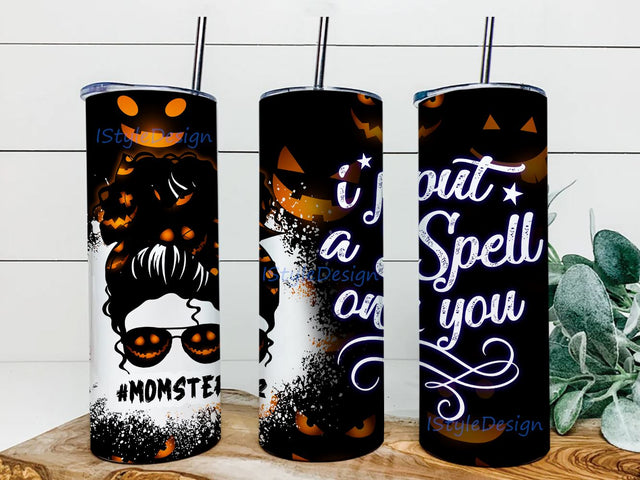Momster Halloween Pumpkin Mom Bun Hair 20oz Skinny Tumbler Sublimation Designs for Straight/Tapered Tumbler Design - PNG Digital Download Sublimation iStyleDesign 