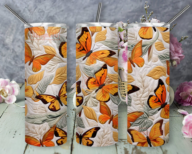 Monarch Butterflies On A Cream White Background 20oz Skinny Tumbler Png, Monarch Butterflies Tumbler, Monarch Butterfly Tumbler, Bufferfly Gift, Butterfly Lover Tumbler Sublimation DesignSVG 