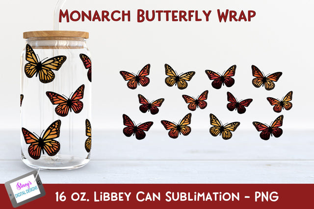 Monarch Butterfly Libbey Can Glass Sublimation Wrap - 16 oz. Sublimation Stacy's Digital Designs 