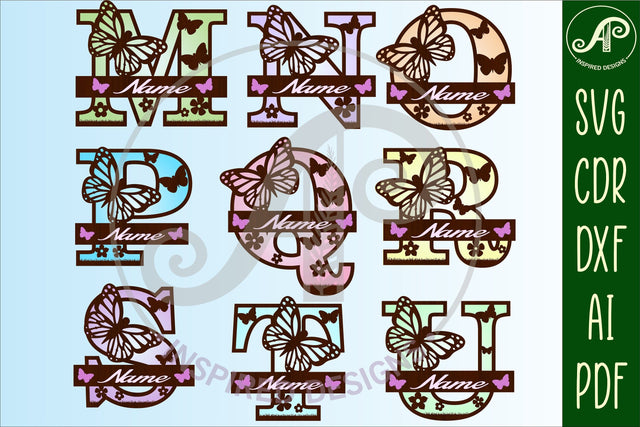 Monarch Butterfly monogram letter Name signs 3 layer design bundle SVG APInspireddesigns 
