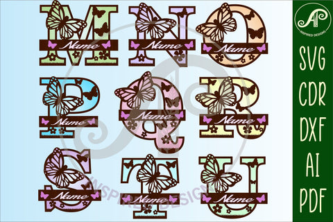 Monarch Butterfly monogram letter Name signs 3 layer design bundle SVG APInspireddesigns 