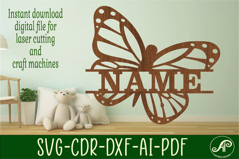 Monarch Butterfly Name sign svg laser cut template, wall art SVG APInspireddesigns 