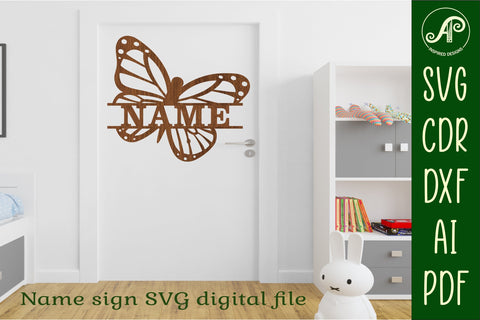 Monarch Butterfly Name sign svg laser cut template, wall art SVG APInspireddesigns 