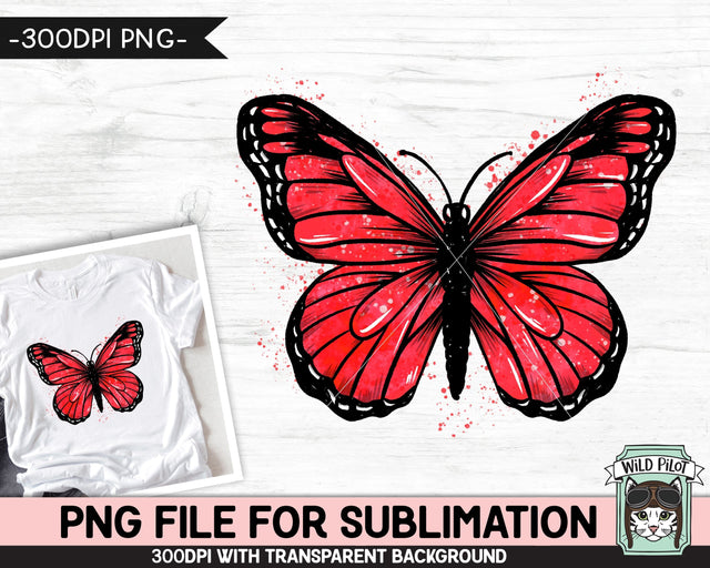Monarch Butterfly PNG SUBLIMATION, Watercolor Butterfly Sublimation, Red Butterfly PNG, Heart Disease png, Awareness png, Aids png, His png Sublimation Wild Pilot 