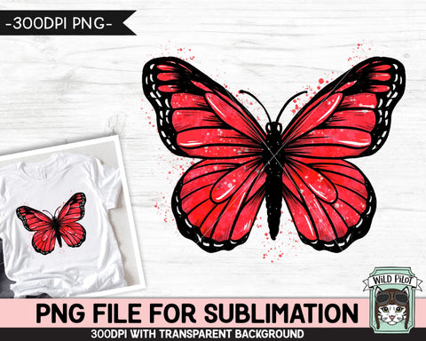 Monarch Butterfly PNG SUBLIMATION, Watercolor Butterfly Sublimation, Red Butterfly PNG, Heart Disease png, Awareness png, Aids png, His png Sublimation Wild Pilot 