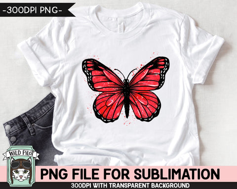 Monarch Butterfly PNG SUBLIMATION, Watercolor Butterfly Sublimation, Red Butterfly PNG, Heart Disease png, Awareness png, Aids png, His png Sublimation Wild Pilot 