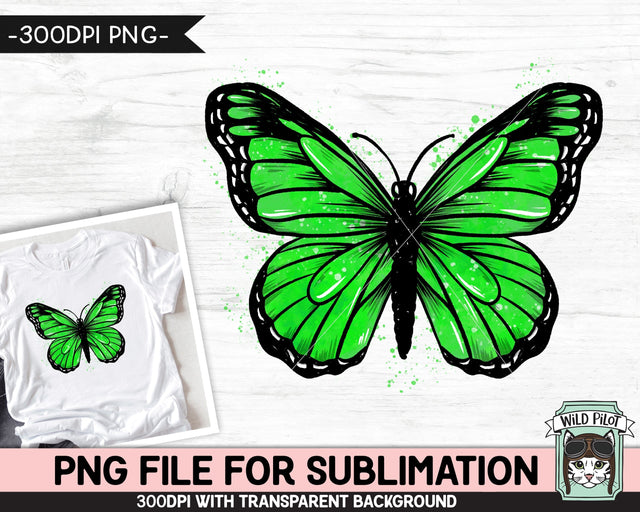 Monarch Butterfly PNG SUBLIMATION, Watercolor Sublimation, Green Butterfly PNG, Lymphoma png, Mental Health png, Mental Illness png, Awareness png Sublimation Wild Pilot 