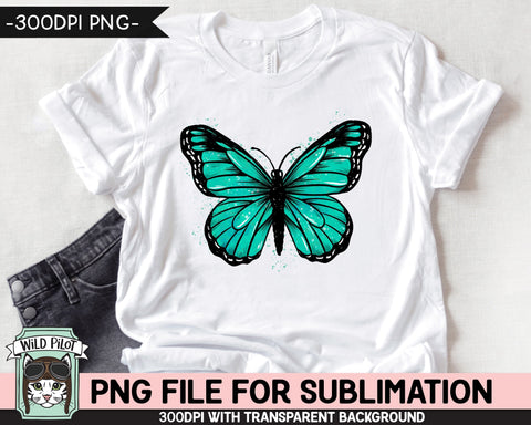 Monarch Butterfly PNG SUBLIMATION, Watercolor Sublimation, Teal Butterfly PNG, Ovarian Cancer png, Anxiety png, Awareness png, Tourette Syndrome png Sublimation Wild Pilot 