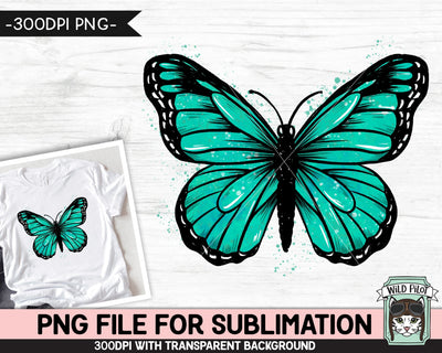 Monarch Butterfly PNG SUBLIMATION, Watercolor Sublimation, Teal Butterfly PNG, Ovarian Cancer png, Anxiety png, Awareness png, Tourette Syndrome png Sublimation Wild Pilot 