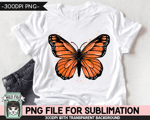 Monarch Butterfly SUBLIMATION design PNG, Watercolor Butterfly Sublimation, Orange Butterfly PNG sublimation file, Cancer Awareness png file Sublimation Wild Pilot 