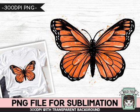 Monarch Butterfly SUBLIMATION design PNG, Watercolor Butterfly Sublimation, Orange Butterfly PNG sublimation file, Cancer Awareness png file Sublimation Wild Pilot 