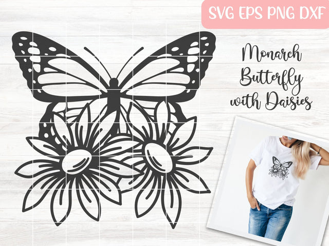 Monarch Butterfly with Daisy Flowers SVG Cut File SVG Apple Grove Designs 