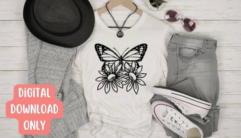 Monarch Butterfly with Daisy Flowers SVG Cut File SVG Apple Grove Designs 