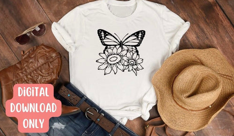 Monarch Butterfly with Sunflowers SVG Cut File SVG Apple Grove Designs 