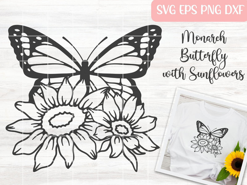 Monarch Butterfly with Sunflowers SVG Cut File SVG Apple Grove Designs 