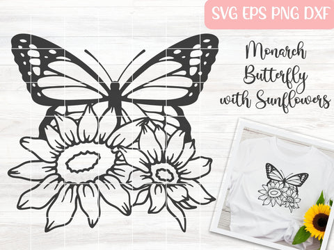 Monarch Butterfly with Sunflowers SVG Cut File SVG Apple Grove Designs 