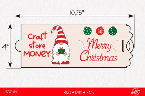 Money card holder for Crafters with Gnome| Christmas gift card holder template SVG SVG Createya Design 