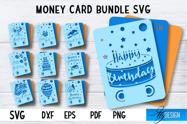 Money Card SVG Bundle | Happy Birthday Money Holder | HB Design SVG Fly Design 