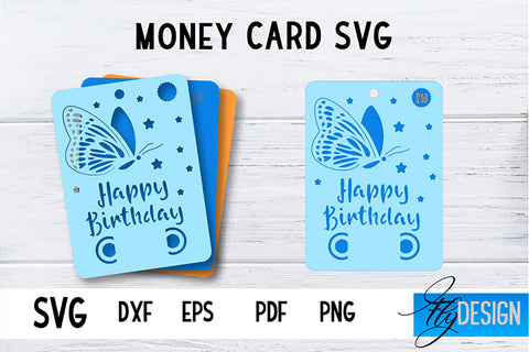 Money Card SVG | Happy Birthday Money Holder | HB Design SVG Fly Design 