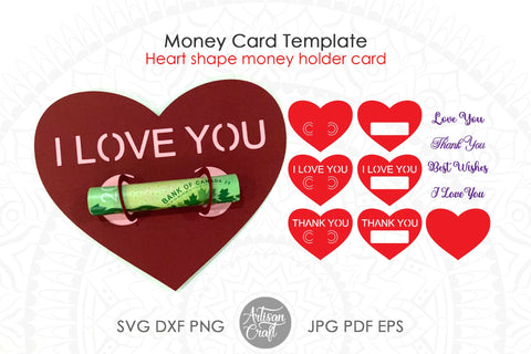 Money card template with heart for Valentines SVG Artisan Craft SVG 