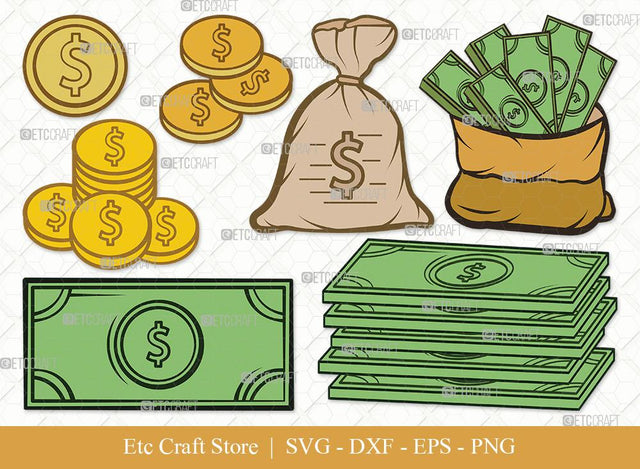Money Clipart SVG Cut File | Dollars Svg | Money Bag With Dollar Svg | Money Bag Svg | Cash Bundle SVG ETC Craft 