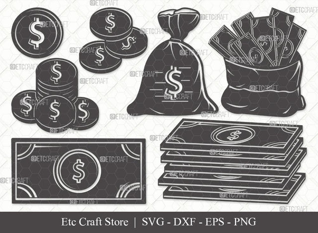 Money Silhouette SVG Cut File | Dollars Svg | Money Bag With Dollar Svg | Money Bag Svg | Cash Bundle SVG ETC Craft 