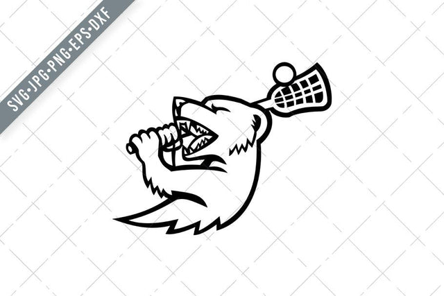 Mongoose With Lacrosse Stick Mascot Black and White SVG Patrimonio Designs Limited 
