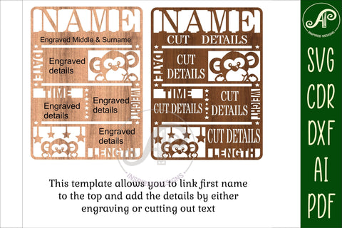 Monkey Baby stats, Birth plaque, announcement sign template SVG APInspireddesigns 