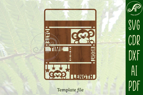 Monkey Baby stats, Birth plaque, announcement sign template SVG APInspireddesigns 