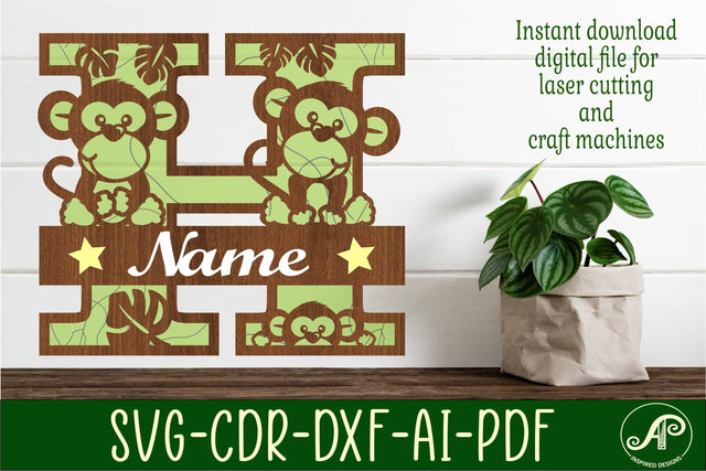 Monkey Capital Monogram Letter H SVG SVG APInspireddesigns 