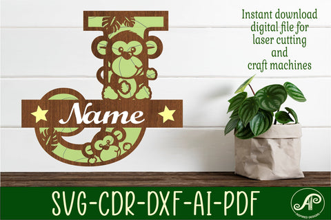 Monkey Capital Monogram Letter J SVG SVG APInspireddesigns 