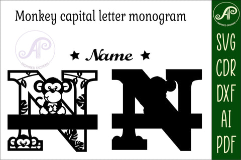 Monkey Capital Monogram Letter N SVG SVG APInspireddesigns 