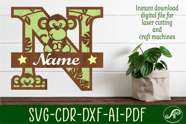Monkey Capital Monogram Letter N SVG SVG APInspireddesigns 