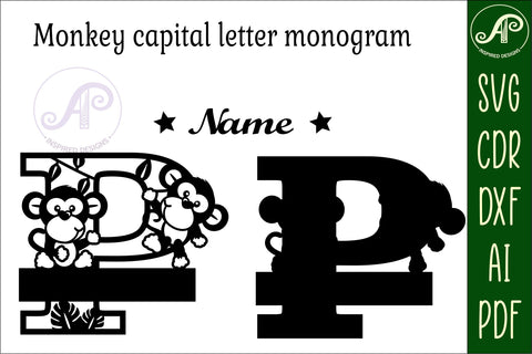 Monkey Capital Monogram Letter P SVG SVG APInspireddesigns 