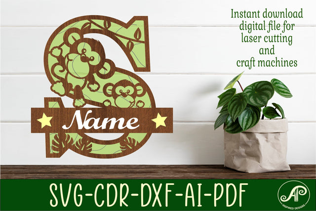 Monkey Capital Monogram Letter S SVG SVG APInspireddesigns 