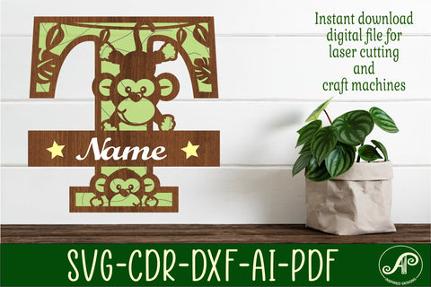 Monkey Capital Monogram Letter T SVG SVG APInspireddesigns 