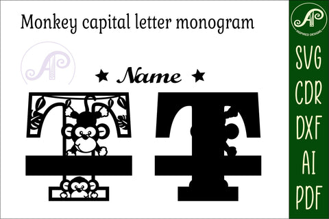 Monkey Capital Monogram Letter T SVG SVG APInspireddesigns 