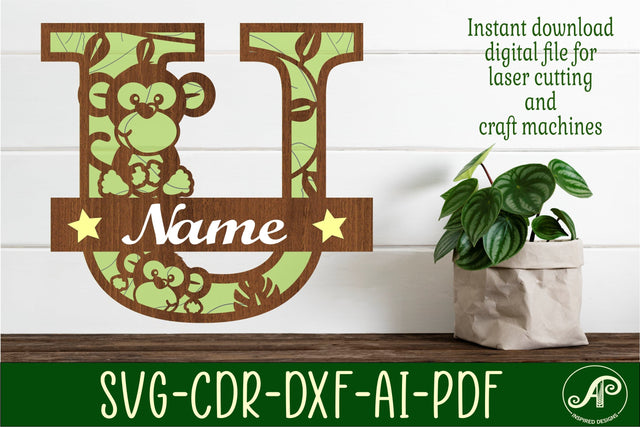 Monkey Capital Monogram Letter U SVG SVG APInspireddesigns 