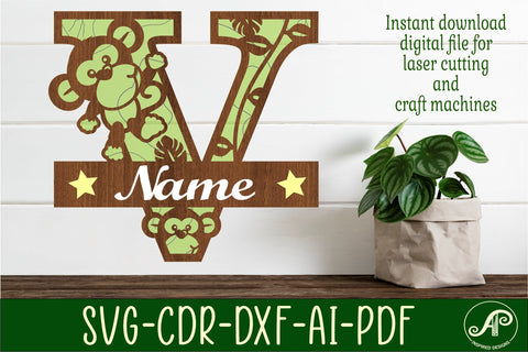 Monkey Capital Monogram Letter V SVG SVG APInspireddesigns 
