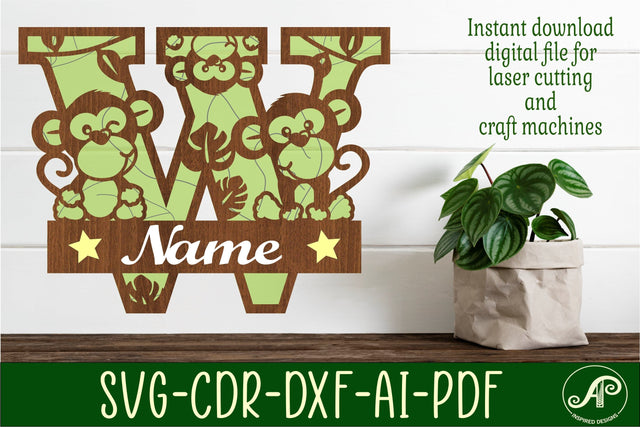 Monkey Capital Monogram Letter W SVG SVG APInspireddesigns 