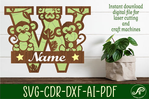 Monkey Capital Monogram Letter W SVG SVG APInspireddesigns 