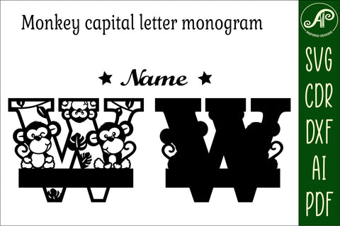 Monkey Capital Monogram Letter W SVG SVG APInspireddesigns 