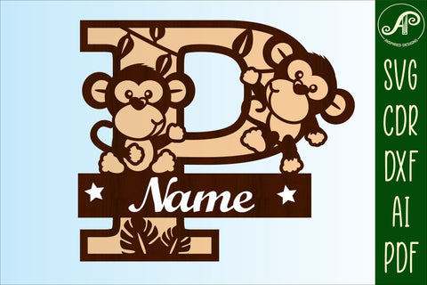 Monkey monogram letter Name signs 3 layer design SVG bundle SVG APInspireddesigns 