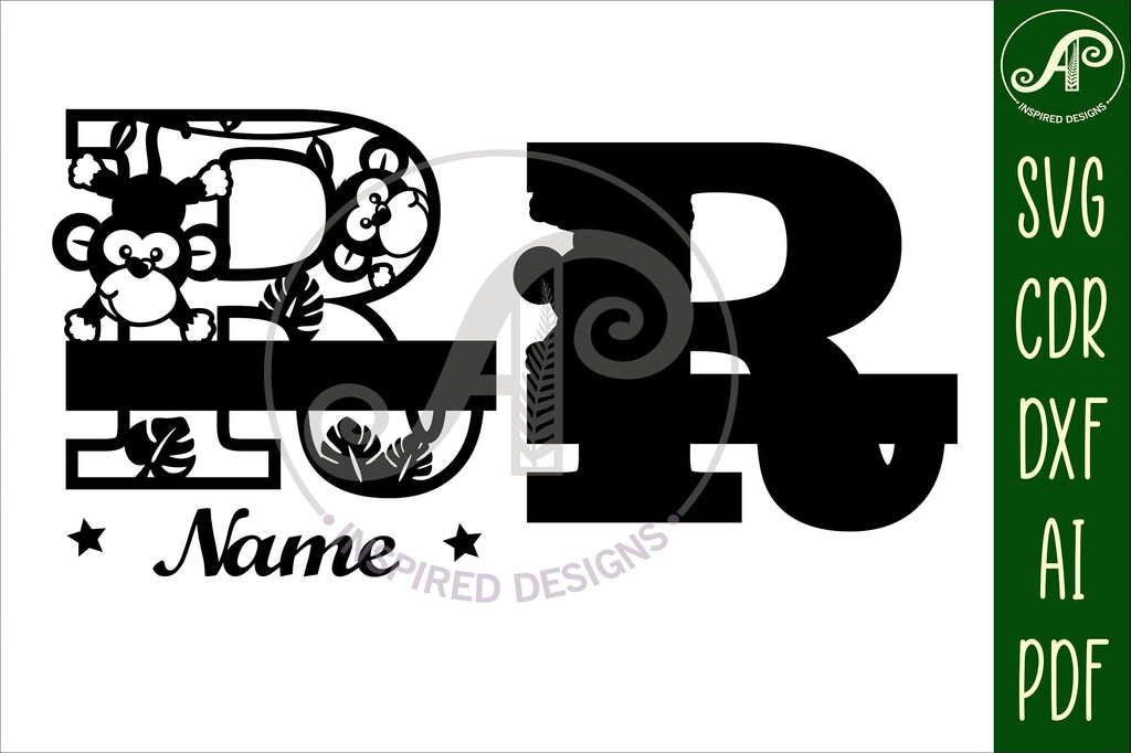 Monkey monogram letter Name signs 3 layer design SVG bundle - So Fontsy