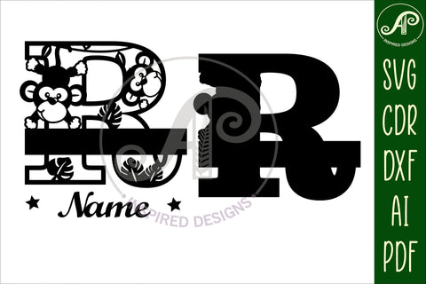 Monkey monogram letter Name signs 3 layer design SVG bundle SVG APInspireddesigns 