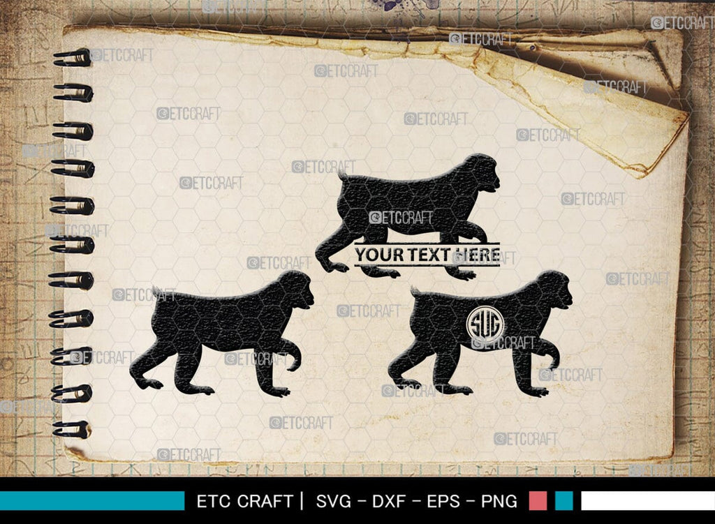 Chimp Svg Monkey Monogram, Monkey Silhouette, Monkey SVG, Chimpanzee Svg, Gorilla ...