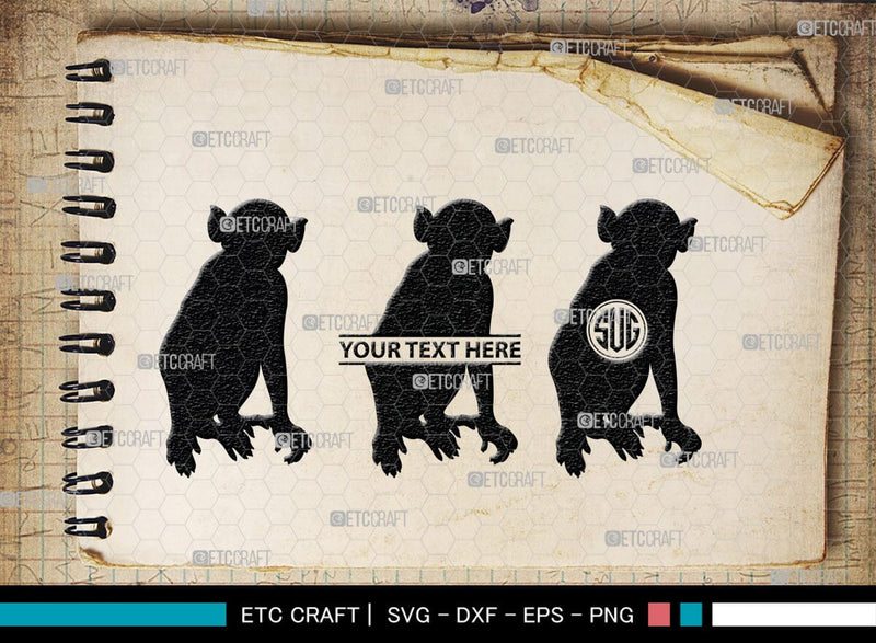 Chimp Svg Monkey Monogram, Monkey Silhouette, Monkey SVG, Chimpanzee Svg, Gorilla ...