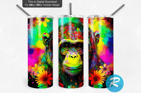 Monkey Neon Floral 20 oz / 30 oz Tumbler PNG Sublimation Regulrcrative 