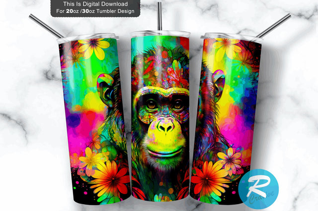 Monkey Neon Floral 20 oz / 30 oz Tumbler PNG Sublimation Regulrcrative 